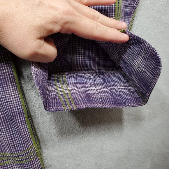 Alan Flusser Button Down Long Sleeve Plaid Shirt Purple White Brown Mn Sz L - Picture 6 of 9